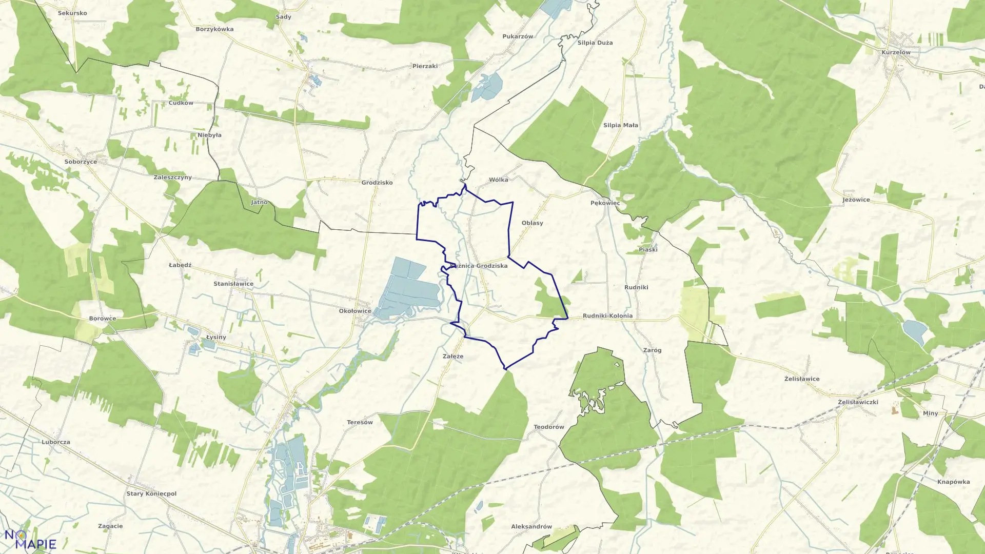 Mapa obrębu Kuźnica Grodziska w gminie Koniecpol