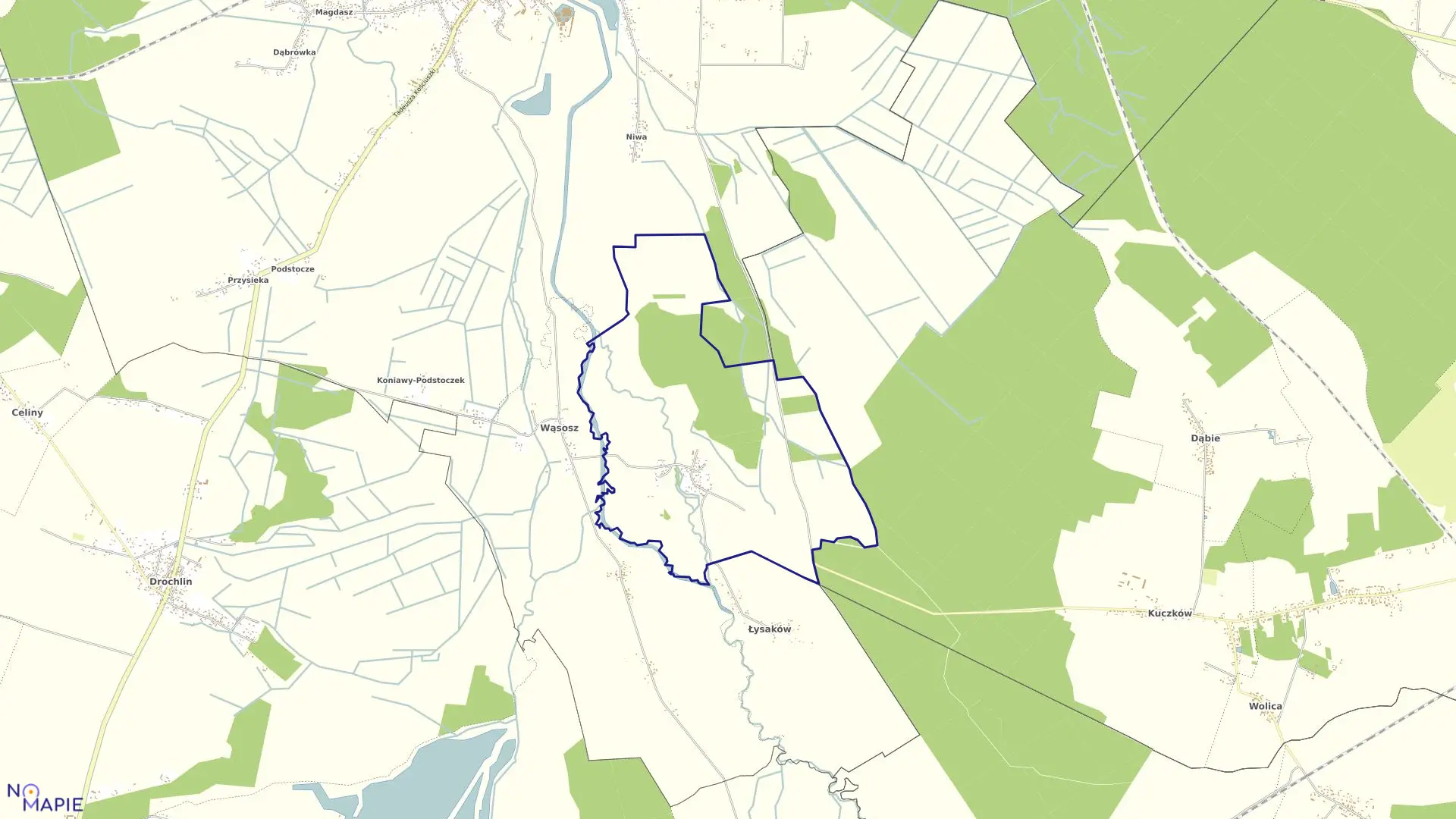 Mapa obrębu Kuźnica Wąsowska w gminie Koniecpol