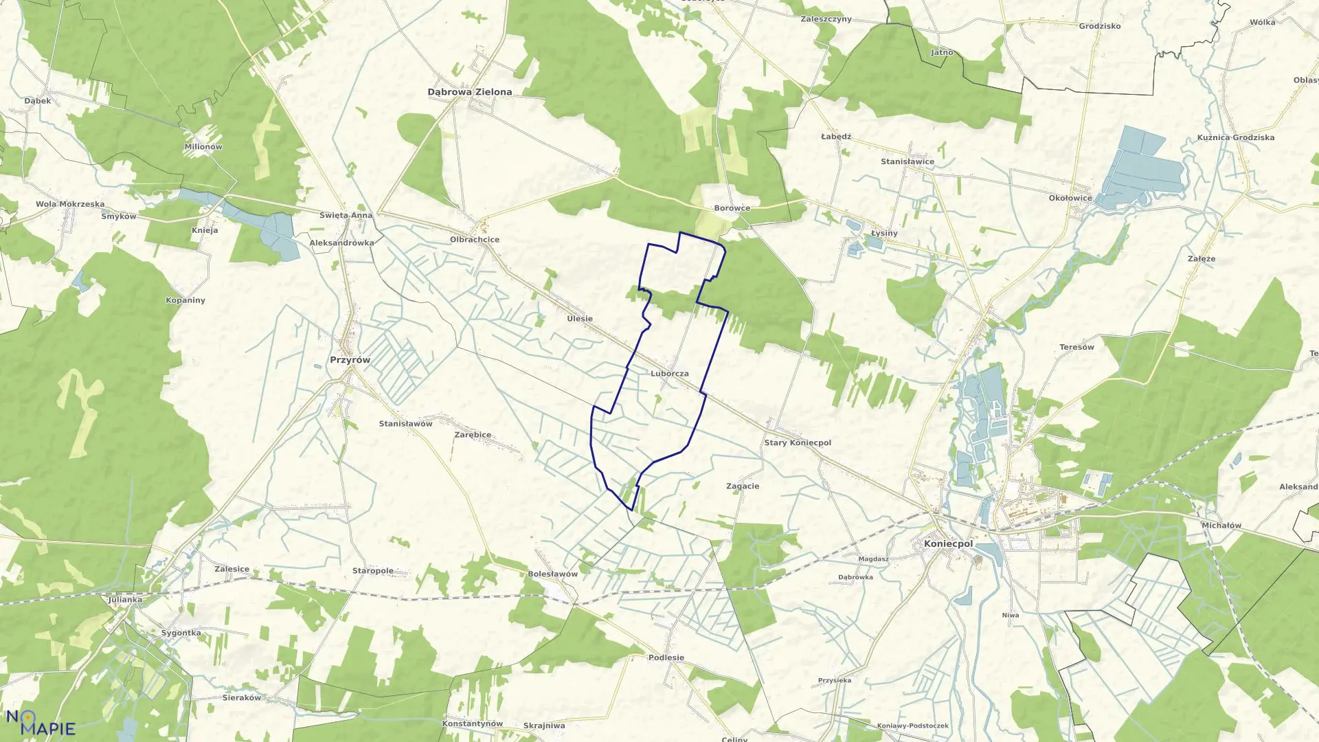 Mapa obrębu Luborcza w gminie Koniecpol