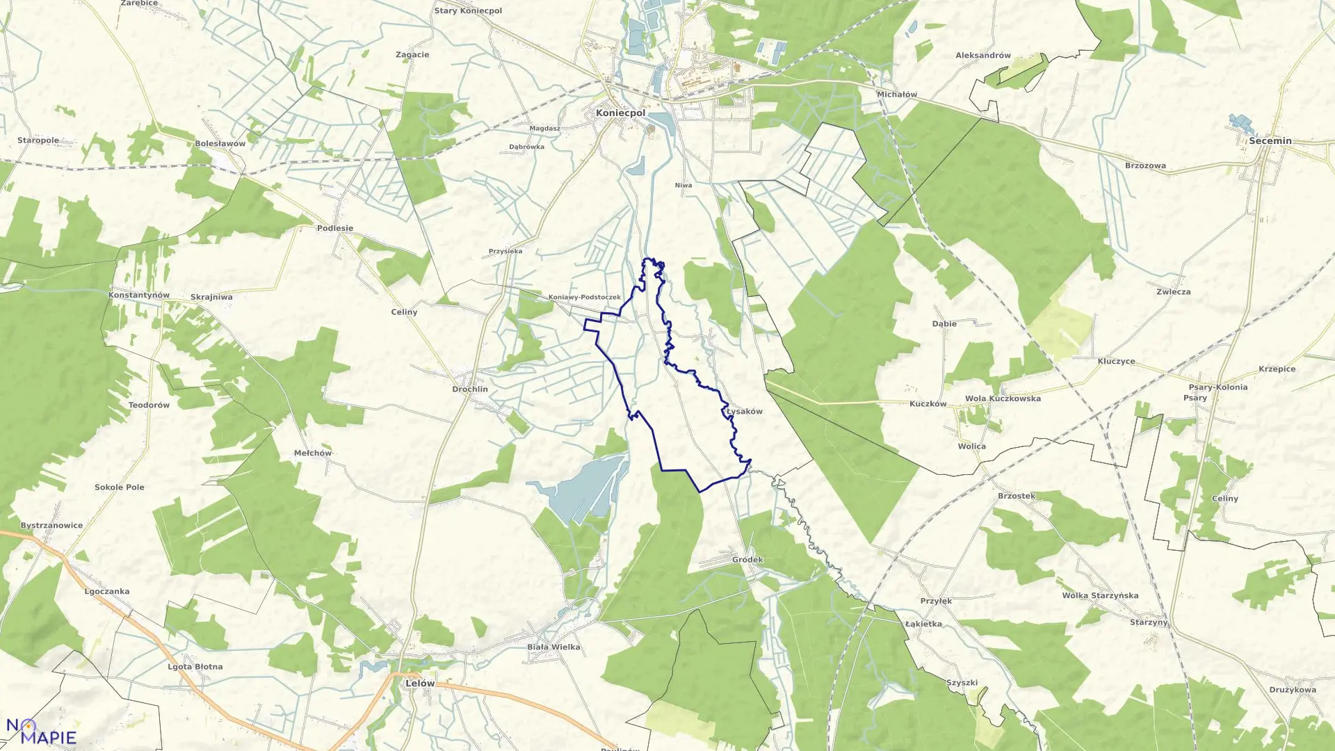 Mapa obrębu Wąsosz w gminie Koniecpol